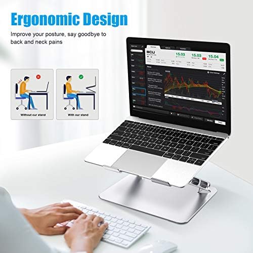 STOON Laptop Stand, Adjustable Computer Riser Stand for Desk, Aluminum Ventilated Cooling Notebook Stand Mount with Heat-Vent, Compatible with MacBook Air Pro, Lenovo, Dell, HP, More 10-16” Laptops