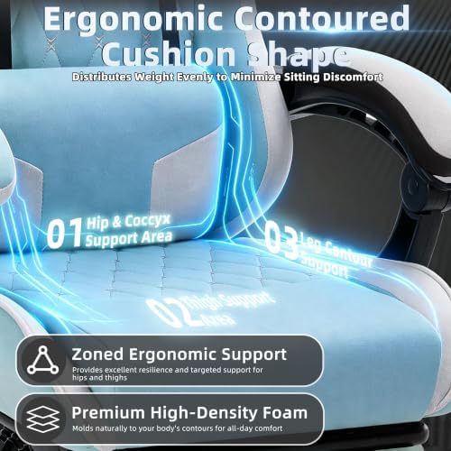 Gaming Chair for Adults, Fabric Gaming Chair with Footrest and Pocket Spring Cushion, Ergonomic Gamer Chair with Lumbar Support, Reclining Computer Gaming Chair with High Back, Blue