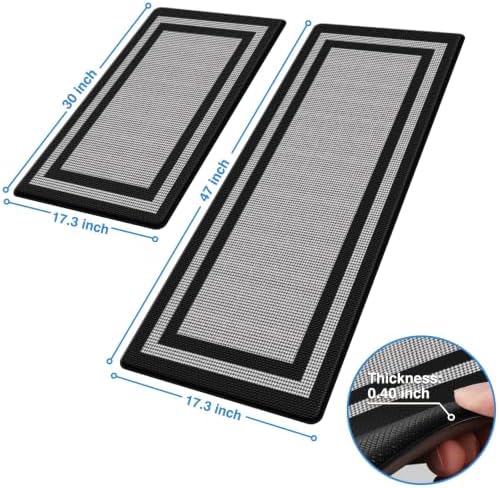 LuxStep Kitchen Mats [2 PCS] Cushioned Kitchen Rugs Anti-Fatigue Floor Comfort Mat,Non-Slip Standing Desk Mat,Waterproof Kitchen Rug Set for Kitchen,Floor,Office,Classic Black