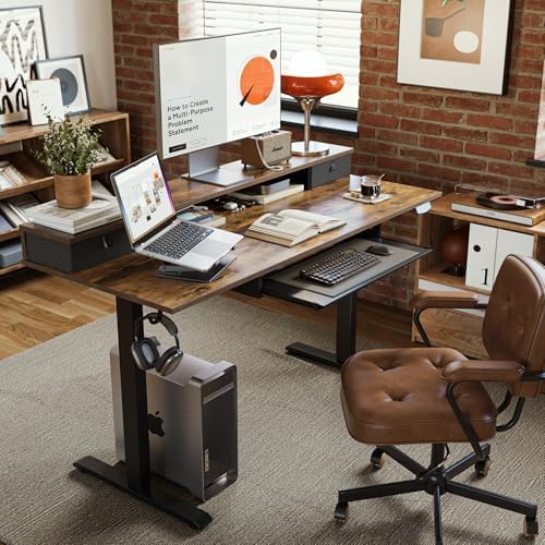 Agilestic 48 Inch Standing Desk with Drawers & Keyboard Tray, Rustic Brown