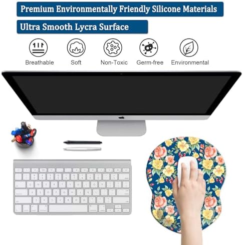 Mouse Pad with Gel Wrist Support and Non-Slip Base - Pain Relief Ergonomic Wrist Rest Mouse Pad for Working & Gaming, Home & Office Desk Accessories (Flowers)
