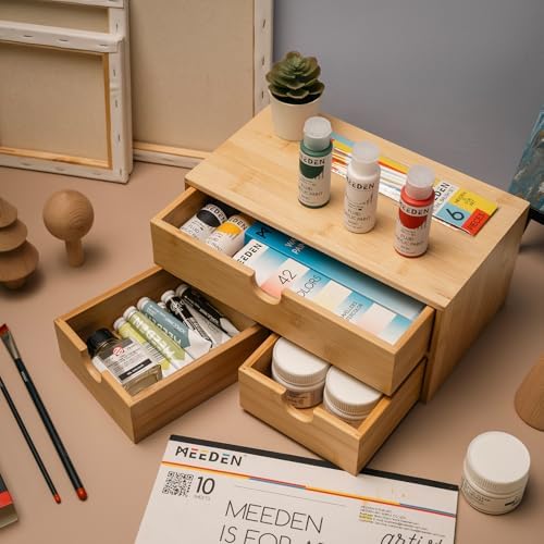 MEEDEN Bamboo Desk Organizer with Drawers: Desktop Storage Container