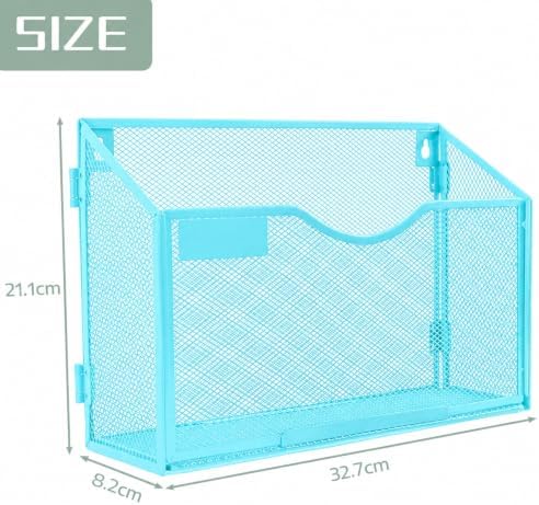 3 Packs 1 Tier A4 Mesh in Tray Hanging Wall File Holder Magazine Document Holder Mail Organiser Magazine Storage Rack,Durable Metal Mesh Filing Storage, Sky Blue