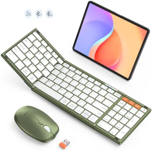 MEETION Foldable Bluetooth Keyboard and Mouse, Portable Combo Green
