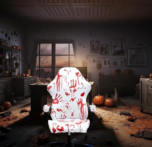 Gaming Chair Covers Slipcovers, Stretch Removable Washable Computer Reclining Gaming Chair Protector Slipcovers with Armrest Cover (No Chairs) (Halloween-bloodyprinting White)