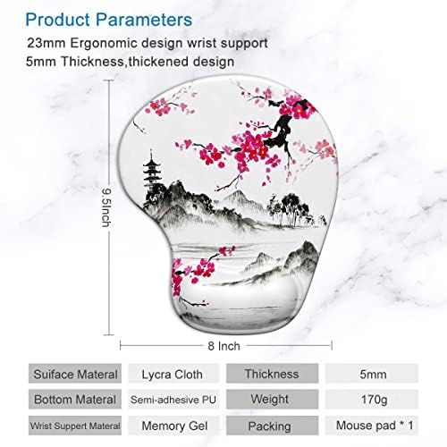 ITNRSIIET Ergonomic Mouse Pad with Gel Wrist Support Wrist Rest Smooth Surface Non-Slip PU Base Comfortable Office Supplies Pain Relief, 9.5 x 8 inches, Sakura