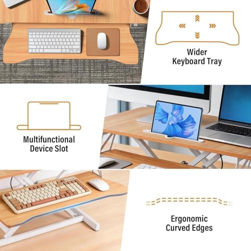 37 Inch Standing Desk Converter, Height Adjustable Desktop Standing Desk, Stand Up Riser Compatibles with 2 Computer, Stand Up Converter Laptop Workstation to 18.8" Tall, Black