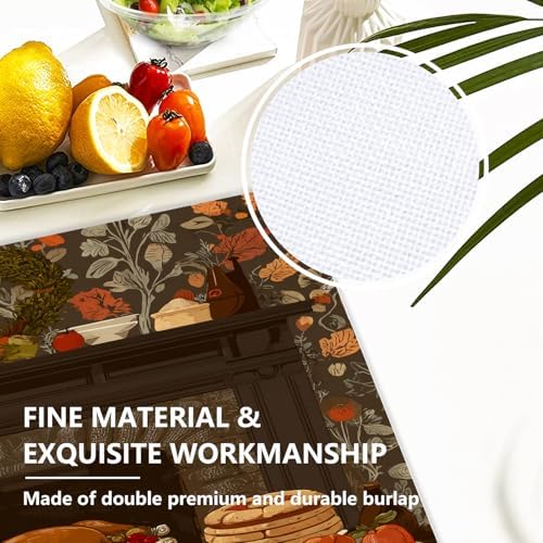 Thanksgiving Fireplace Dinner Linen Placemats, Roast Turkey with Pies and Fruits Table Mats for Table Washable Heat Insulation Thick Dining Mat, Indoor/Outdoor 12X18 in 4 Pcs