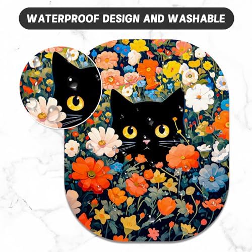 Small Mouse Pad, 6 x 7 Inch, Oval Mini Mouse Pad with Non-Slip Rubber Base for Laptop Wireless Mouse Keyboard Tray Mousepad, Cute Black Cat