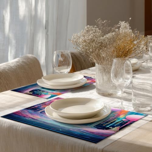 Shrahala Dreamy Colorful Path Placemats, A Whimsical Colorful Land Table Mat Linen Burlap Washable Double-Deck Heat Insulation for Dining/Kitchen Table Set of 8 (12 X 18 Inch)
