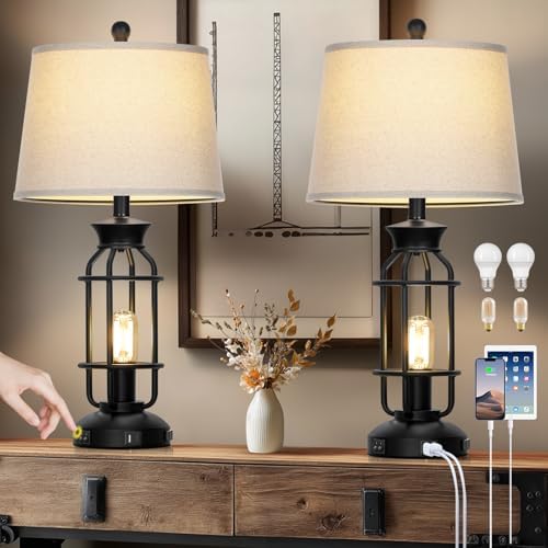 Lolikit 28" Farmhouse Table Lamps for Living Room Set of 2, Bedside Lamps