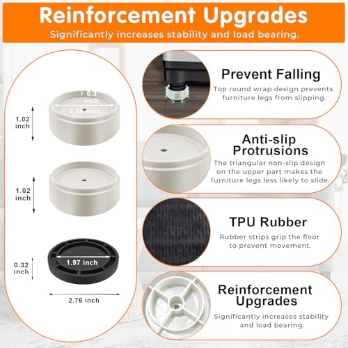 Furniture Risers Bed Risers Heavy Duty 1 inch, 2 inch, 3 inch, 4 inch Round Adjustable Bed Lifts Riser for Desk Legs Table Couch Sofa Chair Refrigerator Washing Machine (1+1+1 Inch, White, 4 Pack)