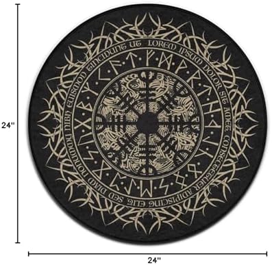Soft Round Yoga Carpet, Large Home Decor Mat, Non-Slip Machine Washable Kitchen Office Circle Rug Compatible with Cool Norse Viking Vegvisir Runic Compass