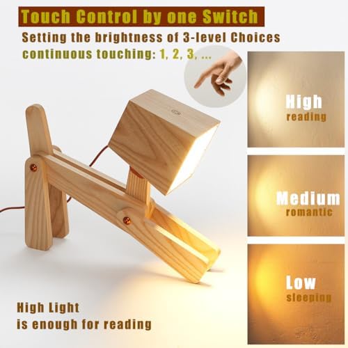 Novelty Cute Wood Dog Lamp 3 Levels Dimmable Touch Control Switch