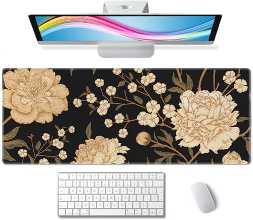 Desk Mat, Large Mouse Pad, 31.5" x 11.8" XL Extended Gaming Mousepad, Desktop Decor Desk Pad, Cute Men Women Office Supplies and Accessories, XL Mouse Pad for Laptop & Keyboard, White Peony