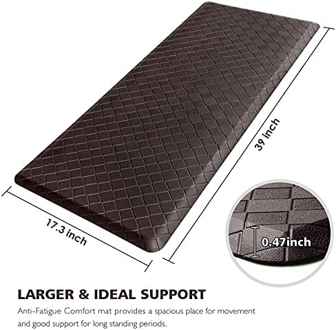 HappyTrends Kitchen Mat Cushioned Anti-Fatigue Kitchen Rug,17.3"x39",Thick Waterproof Non-Slip Kitchen Mats and Rugs Heavy Duty Ergonomic Comfort Rug for Kitchen,Floor,Office,Laundry,Chocolate