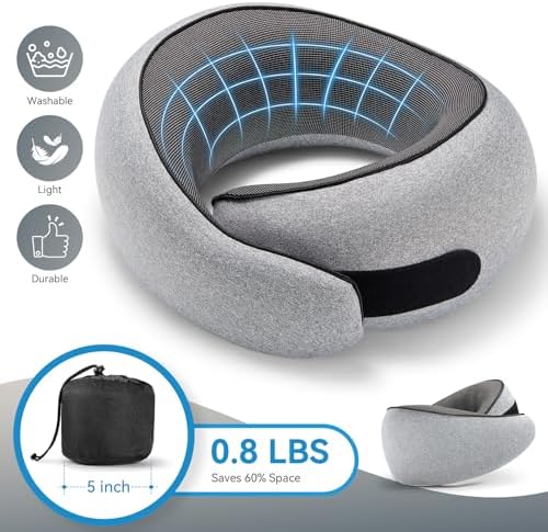 SZXYX Travel Pillows - 100% Pure Memory Foam Neck Pillow for Airplanes, Comfortable Breathable Cover, 360° Support Stowable Pillows for Sleeping, Car, Airport Travel Essentials, Dark Gray