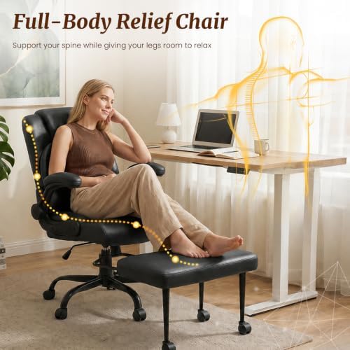 Wide Cross Legged Office Chair with Swivel Footrest and Flip-Up Armrests