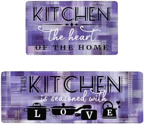 Purple Modern Abstrac Anti Fatigue Kitchen Rug, 17.3"x47"+17.3"x29"