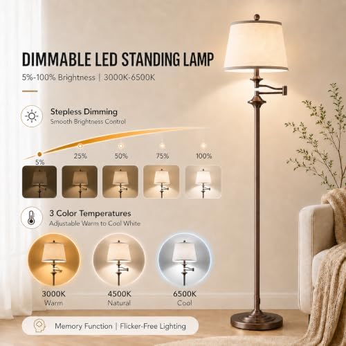 Wio-Mio Vintage Floor Lamp, 350° Adjustable Swing Arm for Living Room