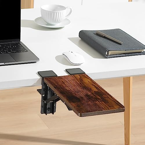 ETHU Compact Foldable Desk Extender Tray with Clamp, 11.8x5.9, Walnut