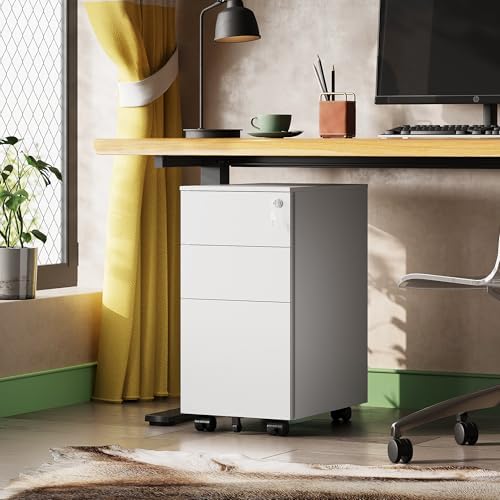 DEVAISE 3 Drawer Slim File Cabinet with Lock, Fully Assembled