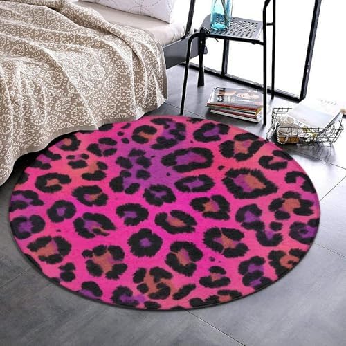 Room Sofa Yoga Soft Round Carpet, Home Decor Non Slip Kitchen Office Circle Rug, Machine Washable Modern Round Area Rug Hot Pink Tie Dye Leopard Cheetah Print