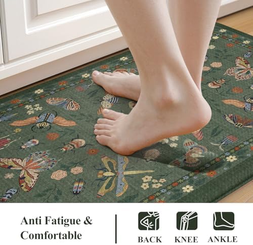 LEEVAN Anti Fatigue Kitchen Mats Non-Slip, Botanical Cushioned Kitchen Rugs
