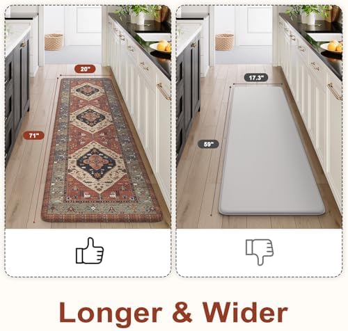 KIMODE Kitchen Mats Cushioned Anti Fatigue, Red Boho Vintage Kitchen Rugs