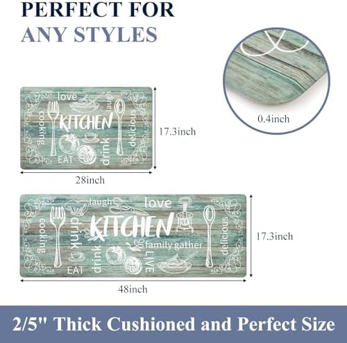 HEBE Anti Fatigue Kitchen Rugs Set of 2, Cushioned Kitchen Mats for Floor