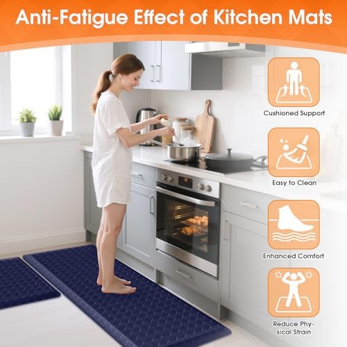 TranquilRelax 4/5 Inch Cushioned Anti Fatigue Kitchen Mats for Floor, Blue