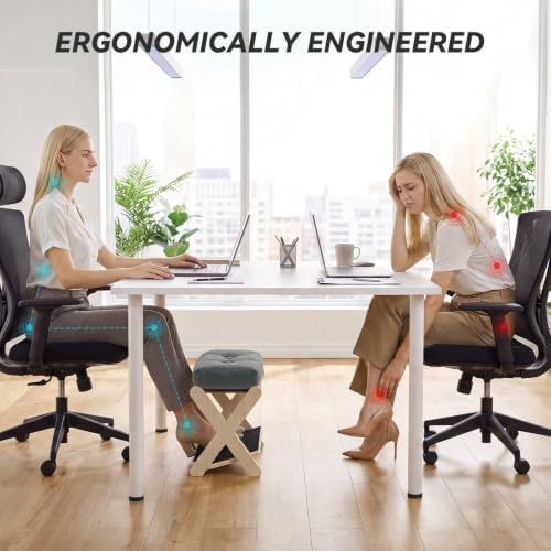 Adjustable Foot Rest Under Desk at Work, 16.6" Wide Wooden Ergonomic Footstool with 3 Height Options, Velvet Cushion, Non-Slip EVA Stepping Surface & Posture Support for Office, Home & Gaming