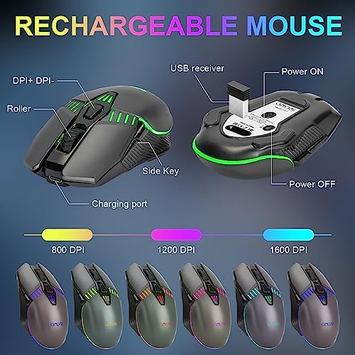 Gaming Wireless Keyboard and Mouse, Rechargeable RGB Backlit, Metal Panel