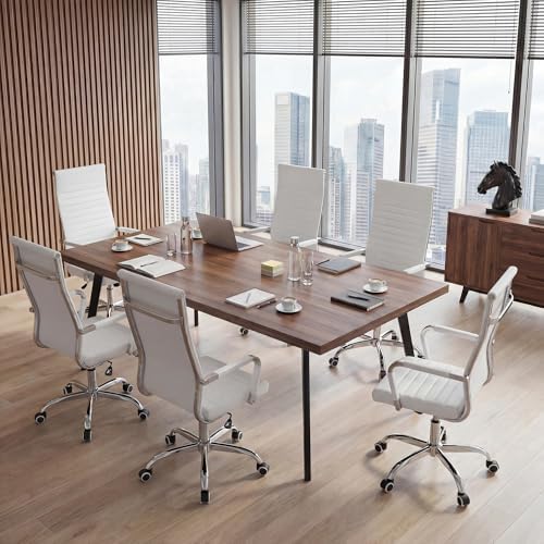 Furmax Ribbed Office Chair High Back PU Leather Executive Conference Chair Adjustable Swivel Chair with Arms (White)