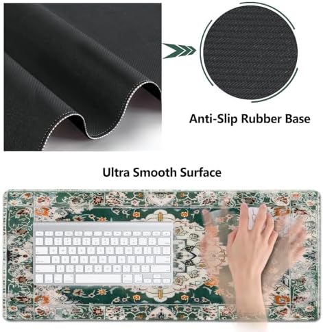 AIMSA Desk Mat Set, Large Mouse Pad + Mouse Wrist Rest + Keyboard Wrist Support + Coaster, 4in1 Rug Gaming Mouse Pad Combo for Home Office, Retro Boho Art