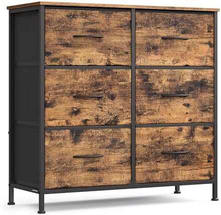 SONGMICS Dresser for Bedroom, Tall Dresser with 6 Fabric Drawers
