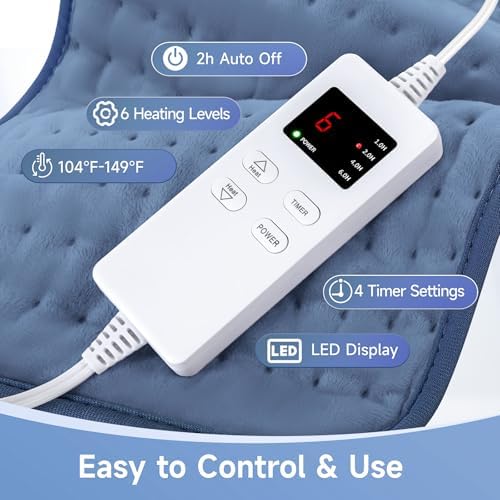 NBKLS Heating Pads for Back Neck Shoulder Pain, Electric Heating Pad Auto Shut Off, Fast Heat, Large Heating Pad Christmas Gift for Women Men, Birthday Gifts for Mom Dad (Blue)