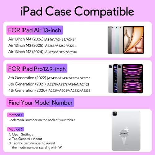 YBING for iPad Air 13 Inch & Pro 12.9 Case with Keyboard - Mouse, 7 Colors Backlit Detachable Keyboard and 360 Rotating Cover for iPad Pro 12.9 (6th, 5th, 4th, 3rd gen), Air 13 M4/M3/M2 (Purple)
