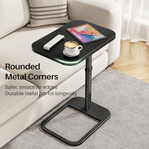 Kitstorack Upgraded TV Tray Table with Panel Lock, Adjustable Height & 90° Flip-Over Design, Sofa Arm End Side Table for Eating, Dinner, Snack, Laptop, Couch, Bed, Chair or Small Spaces, Black