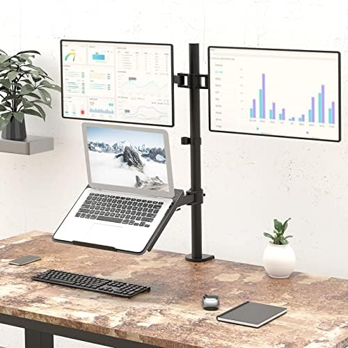WALI Dual Monitor and Laptop Stand for 17" Notebook and 27" Screens