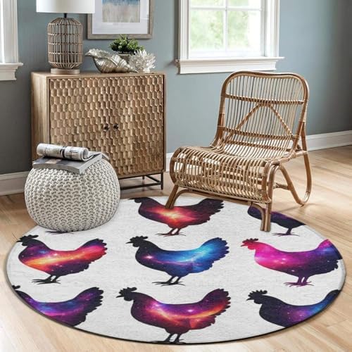 Women's Large Home Decor Mat, Soft Round Yoga Carpet, Non Slip Machine Washable Home Office Circle Rug Chicken Lover Gifts Funny Rooster Chickens