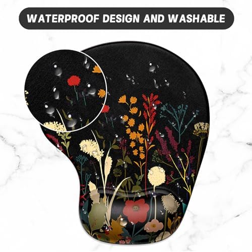 ITNRSIIET Ergonomic Mouse Pad Coaster Set with Gel Wrist Support Wrist Rest Smooth Surface Non-Slip PU Base Comfortable Office Supplies Pain Relief, 9.5 x 8.3 inches, Pretty Flowers Plants