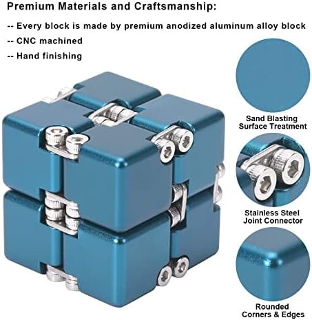 Lifidea Aluminum Alloy Metal Infinity Cube Fidget Cube (6 Colors) Handheld Fidget Toy Desk Toy with Cool Case Infinity Magic Cube Relieve Stress Anxiety ADHD OCD for Kids and Adults (Blue)