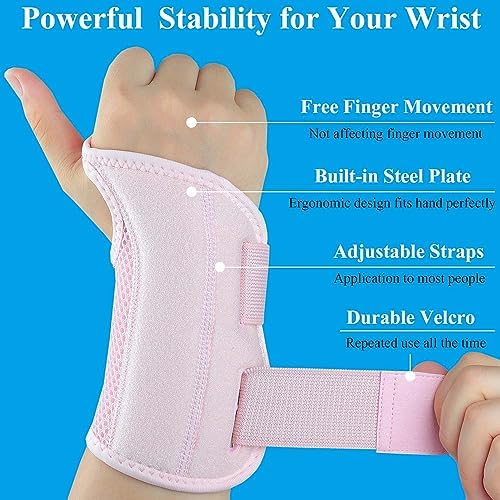 Carpal Tunnel Wrist Brace, Adjustable Wrist Support Brace, Night Wrist Sleep Supports Splints Arm Stabilizer (Right Hand, L/XL, Pink)