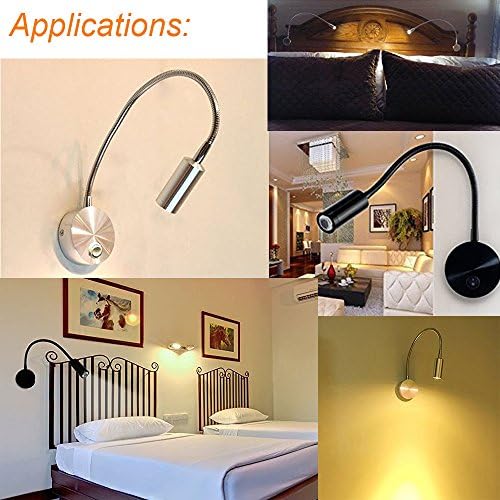 3W Wall Mounted Reading Light Flexible Gooseneck LED Sconce Lamp with Plug & Switch for Bedroom, Office, Workbench, Studio (01 Black Warm)