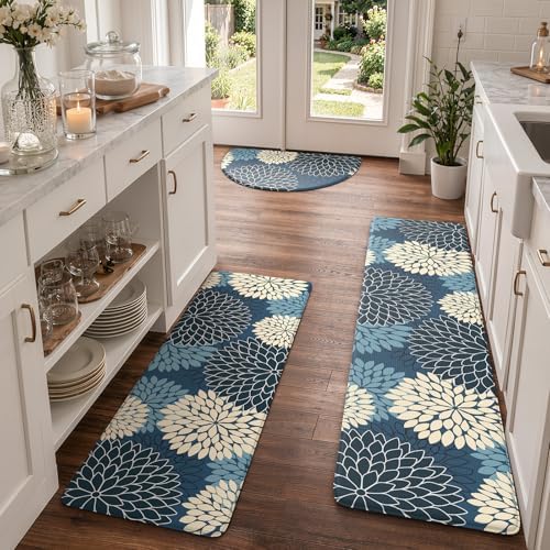 KIMODE Half Circle Anti Fatigue Mats for Kitchen Floor Rug Sets of 3