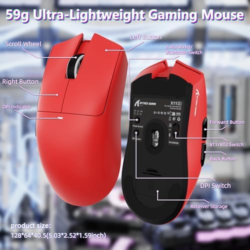 ATTACK SHARK X11 SE Tri Mode Lightweight Wireless Gaming Mouse - Red