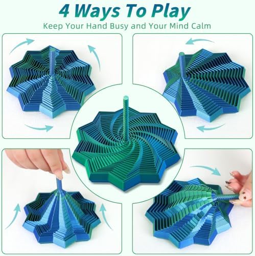 3D Printed Expanded Sensory Fidget Star, Fractal Stress Relief Spinning Tower Toy with Handle, Polygonal Honeycomb Whirling Spiral Design, Stocking Stuffers Gift for Adults Teens ADHD Office Desk