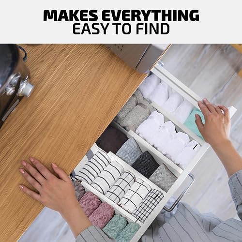 4-Pack Drawer Divider - 2.6" High, 16" to 22" Adjustable Bamboo Drawer Organizers for Clothes, Expandable Dresser Separators in Bedroom/Bathroom/Kitchen/Office Organization and Storage (White)