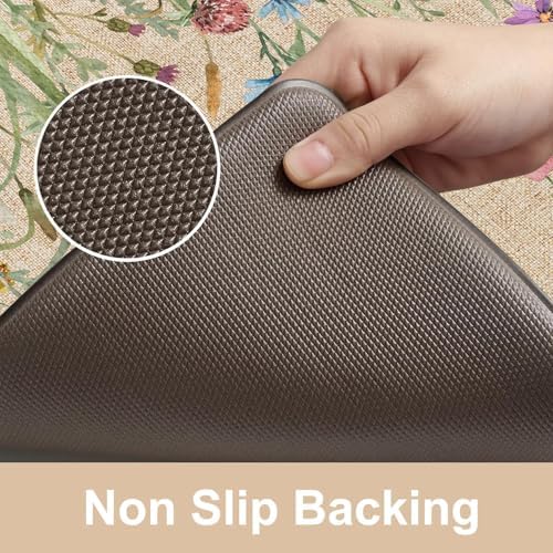KIMODE Anti Fatigue Kitchen Mats for Floor,Farmhouse Brown Kitchen Rugs Set